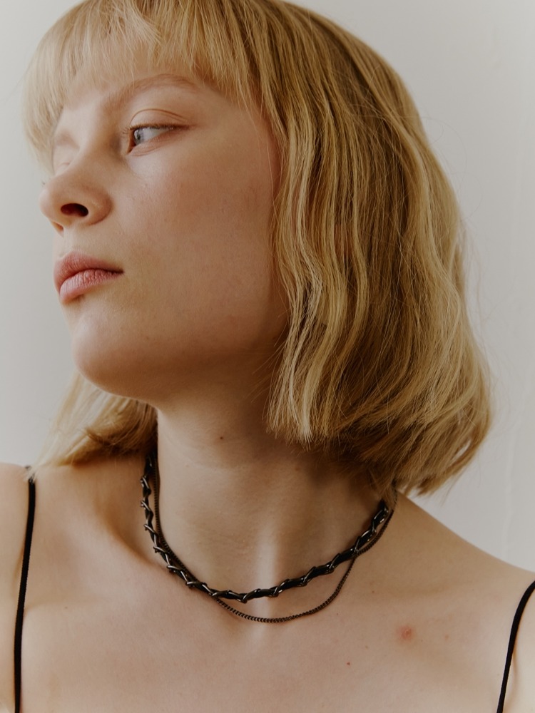 Black Chain &amp; Leather Necklace